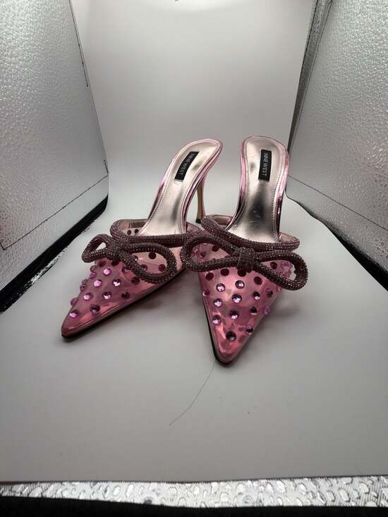 Nine West Shoes - Nine West Pink Rhinestone Bow Pointed Toe Stiletto Mules Size 7
